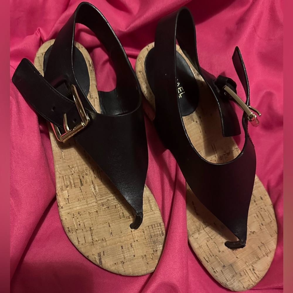 Michael Kors Black Leather Cork Sandals